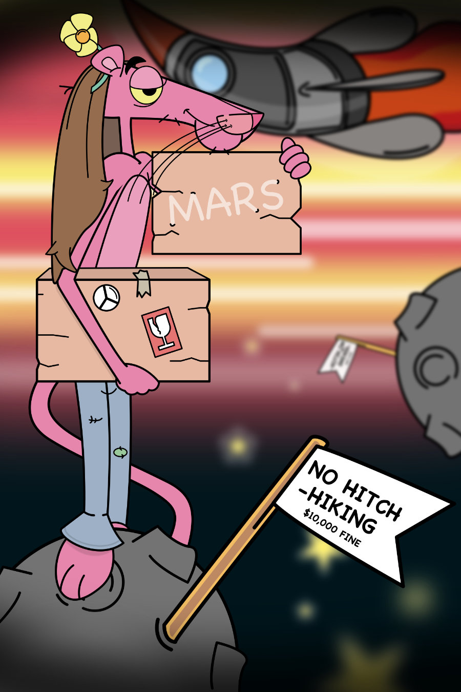 Pink Panther hitching a ride